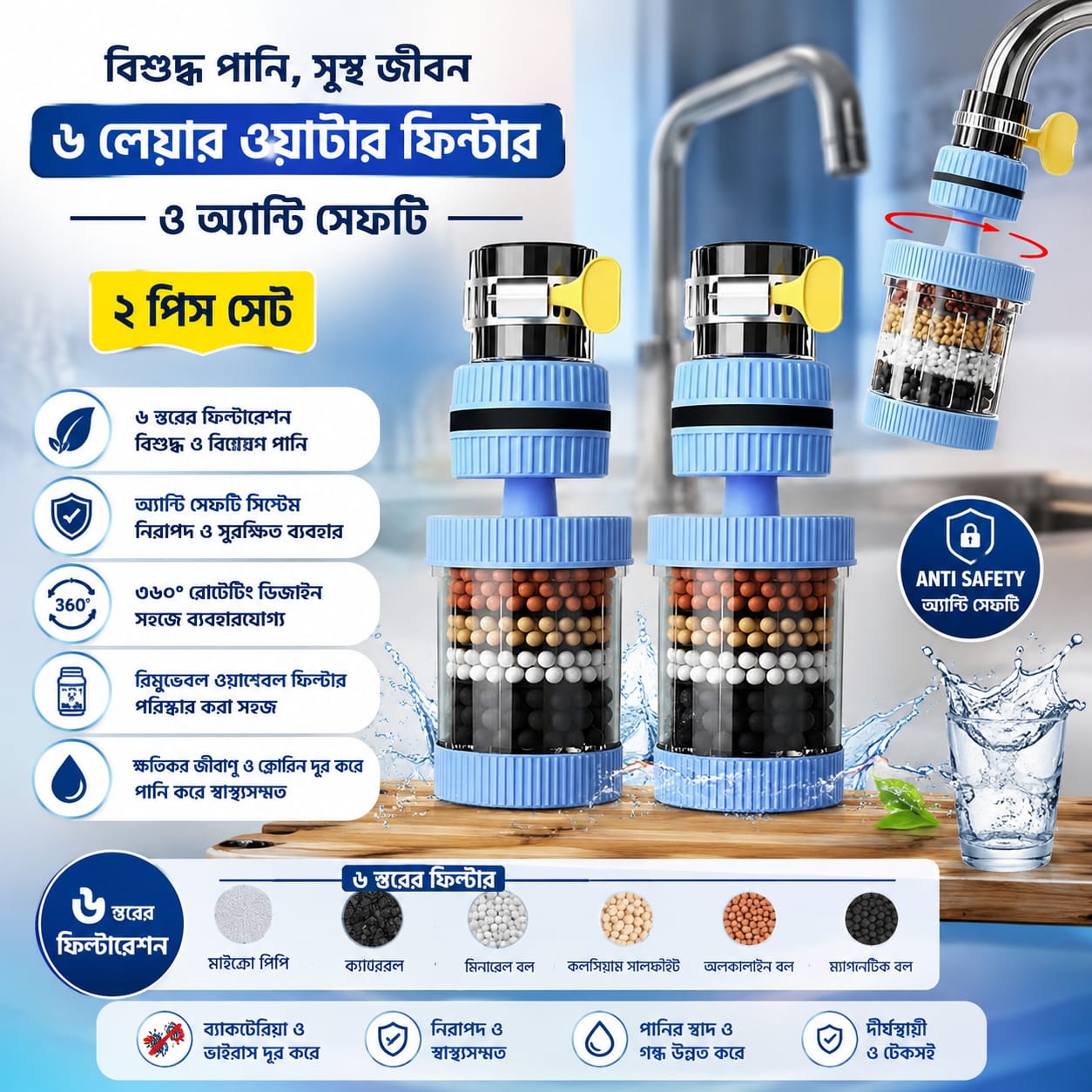 ১ পিস-Water Filter Tap (৬ লেয়ার) – Original China