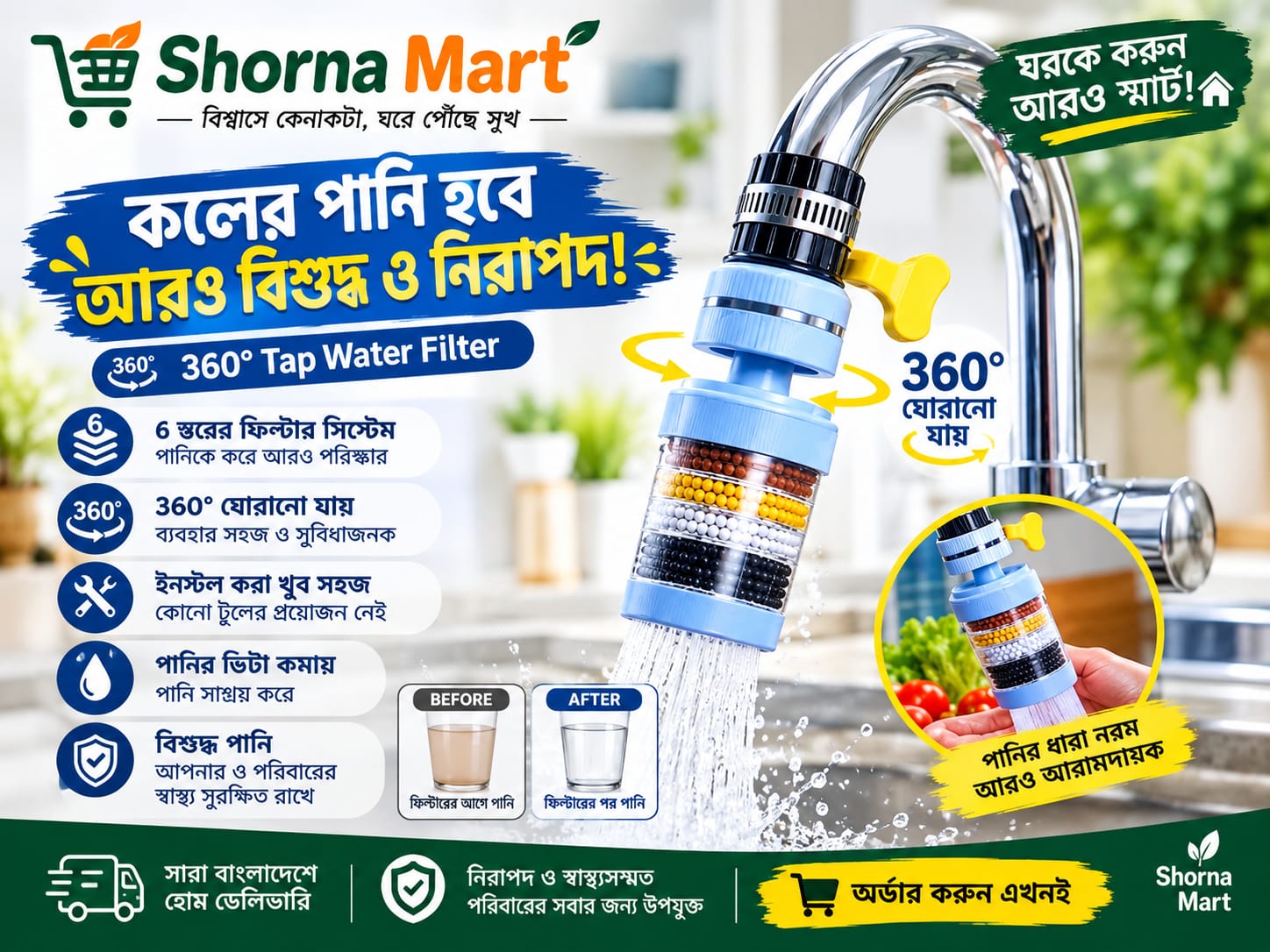 ৪ পিস-Water Filter Tap (৬ লেয়ার) – Original China